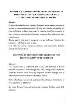 Réponse aux sollicitations de dévoilement de soi et intention d'achat:
