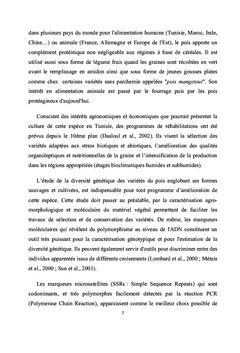 Variabilité agro morphologique et moléculaire chez le pois