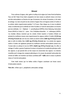 Composés phénoliques et propriétés biologiques des oignons du Burkina