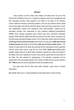 Composés phénoliques et propriétés biologiques des oignons du Burkina