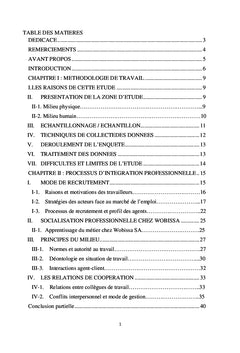 WOBISSA S.A. Esquisse d'une sociologie du travail