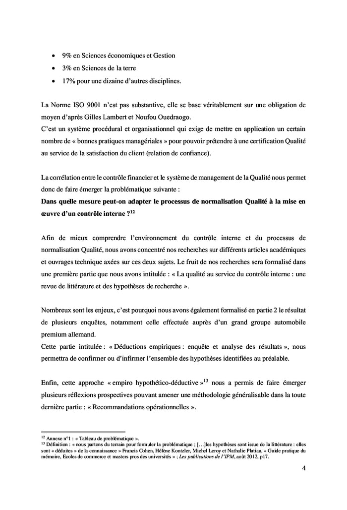 Le contrôle interne par le management de la Qualité