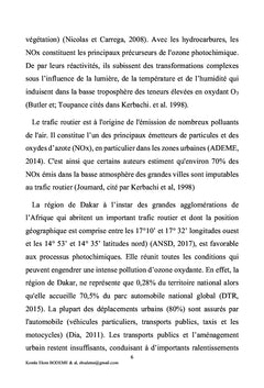 Variabilité temporelle d'ozone induite par le trafic routier à Dakar