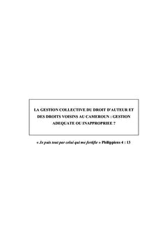 La gestion collective du droit d'auteur et droits voisins au Cameroun