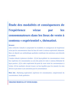 Étude de l'expérience vécue par les consommateurs
