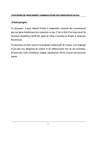 Stratégies de management communautaire des ressources en eau