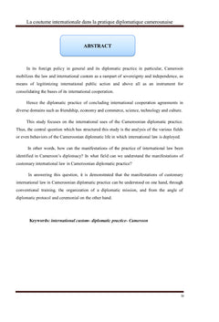 La coutume Internationale dans la pratique diplomatique camerounaise
