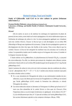 Culture in vitro de la pomme de terre