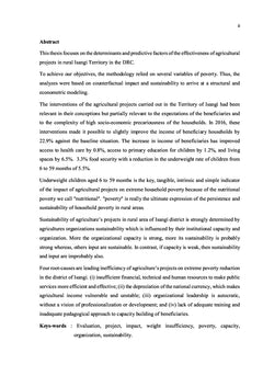 Facteurs déterminants et prédictifs des projets agricoles en RD Congo