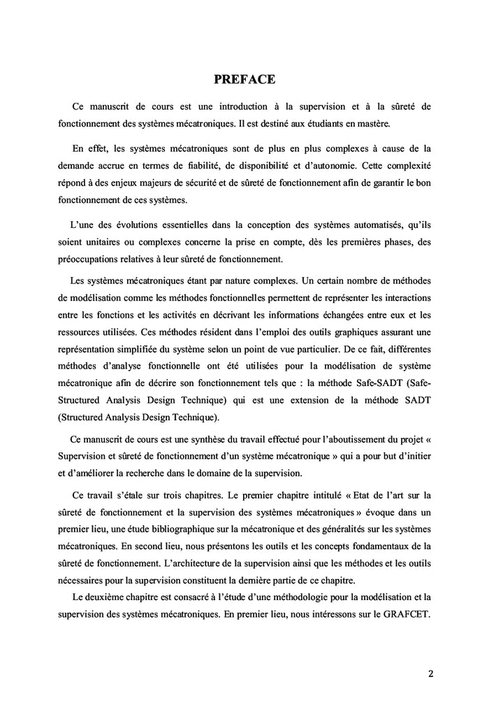 Supervision et Sûreté de Fonctionnement des Systèmes Mécatroniques