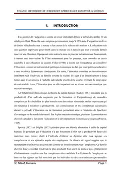 Evolution des rendements de l'enseignement supérieur