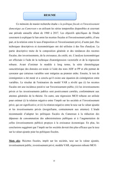Politique Fiscalité et Investissement Domestique au Cameroun