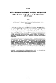 Représentations des enseignants gabonais sur l'éducation à la santé