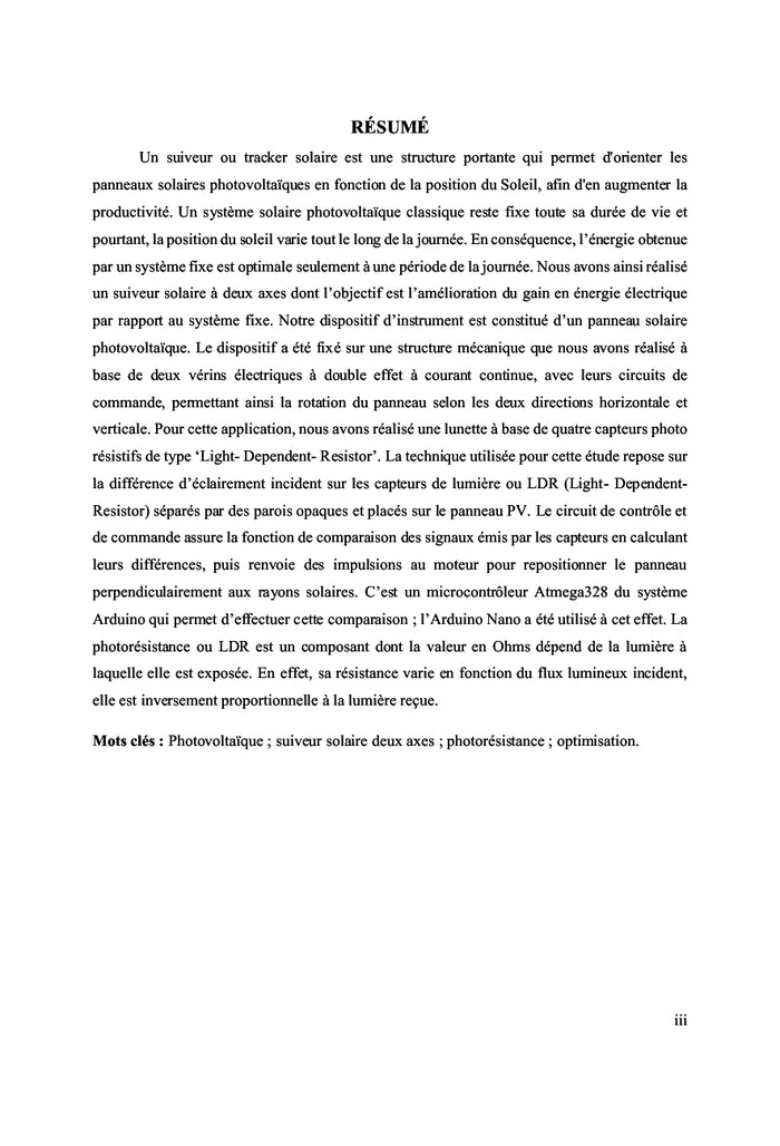 Conception et réalisation d'un suiveur solaire à deux axes