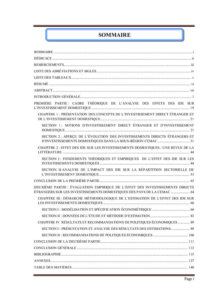 Effets des Investissements directs étrangers sur les investissements domestiques...