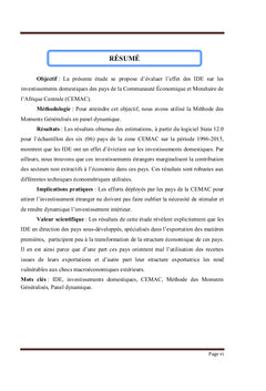 Effets des Investissements directs étrangers sur les investissements domestiques...