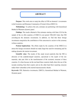 Effets des Investissements directs étrangers sur les investissements domestiques...