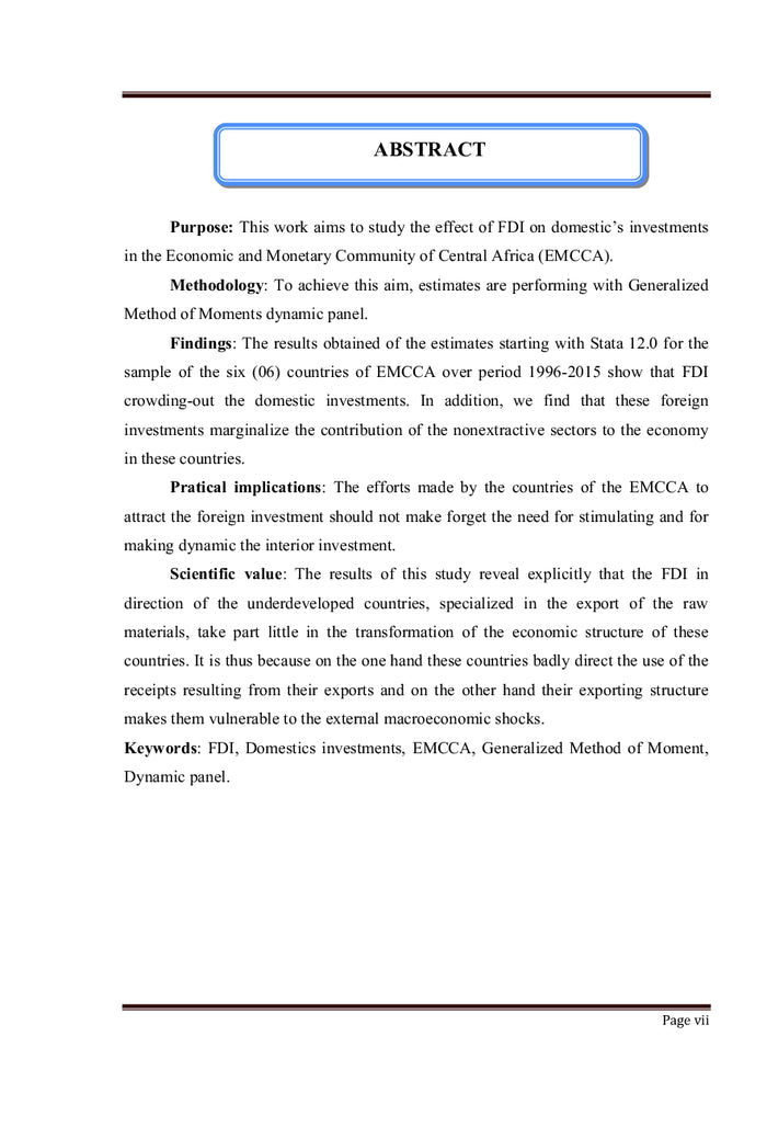 Effets des Investissements directs étrangers sur les investissements domestiques...