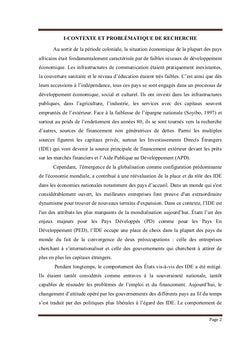 Effets des Investissements directs étrangers sur les investissements domestiques...