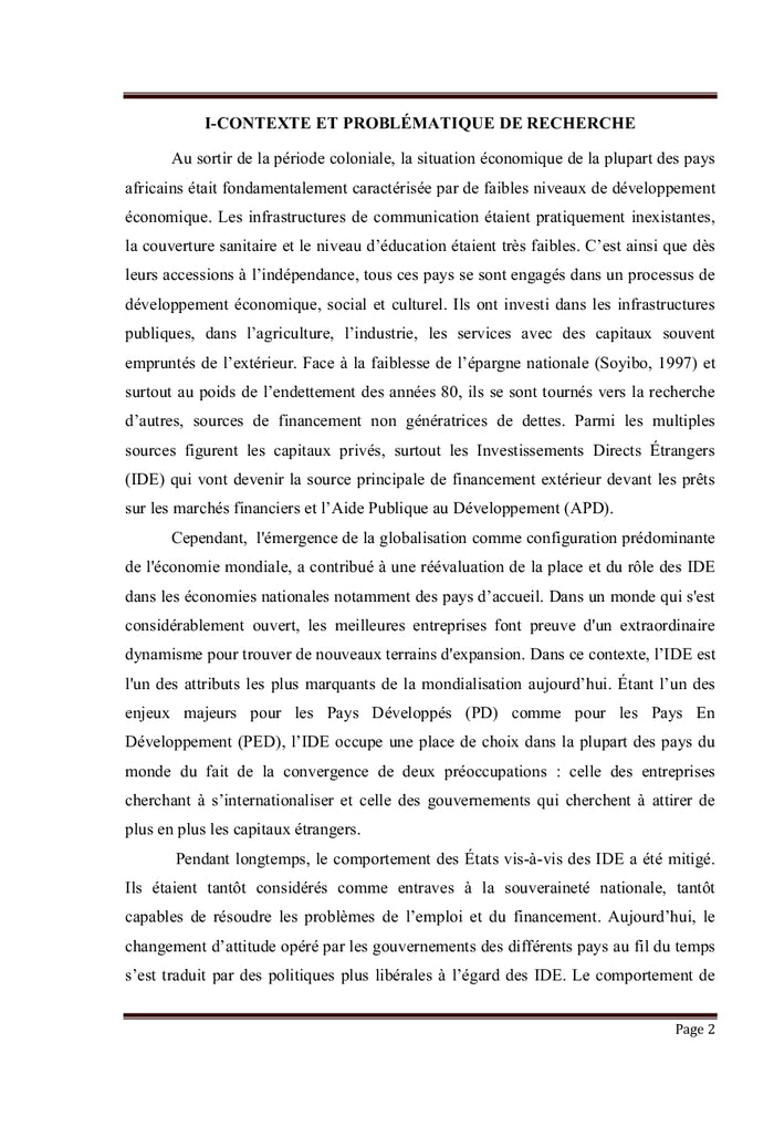 Effets des Investissements directs étrangers sur les investissements domestiques...