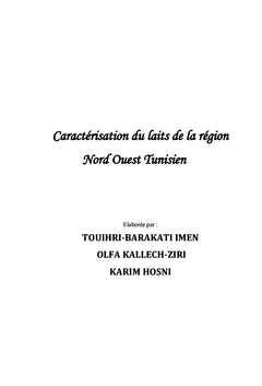 Caractérisation du laits de la région Nord Ouest Tunisien