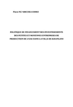 Politique de financement des investissements des PME à KISANGANI