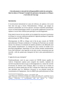 Investissements étrangers et nécessité de la responsabilité sociale
