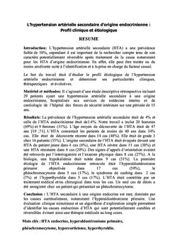 L'hypertension artérielle secondaire d'origine endocrinienne