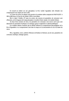 Caractérisation physiologique de la tolérance de la fève à la salinité