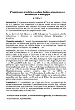 L'hypertension artérielle secondaire d'origine endocrinienne