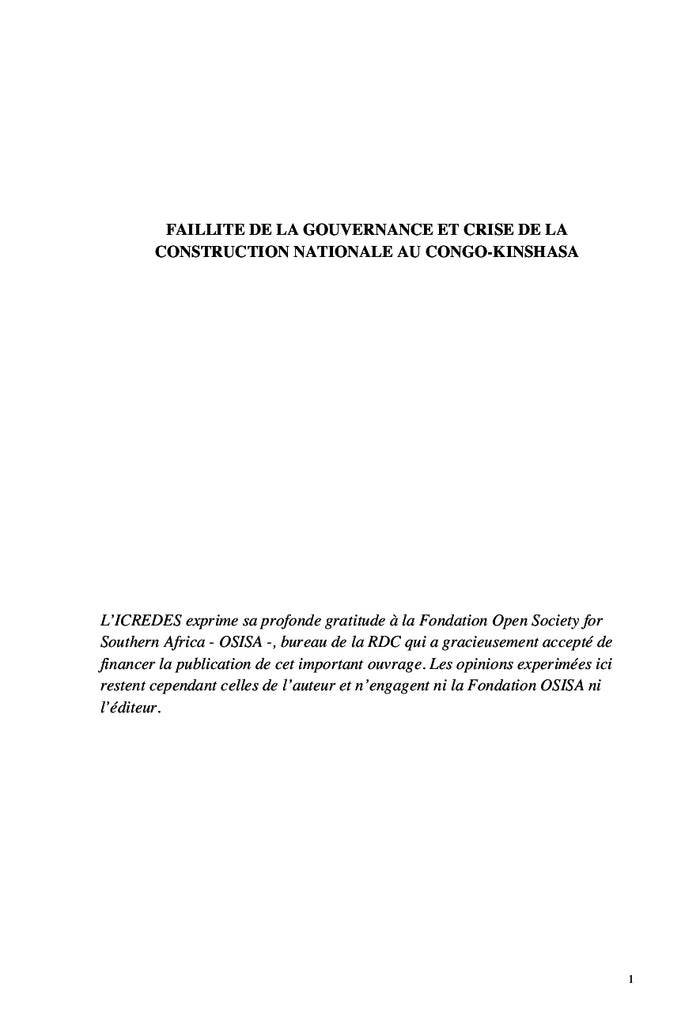 Faillite de la gouvernance et crise de la construction nationale au Congo-Kinshasa
