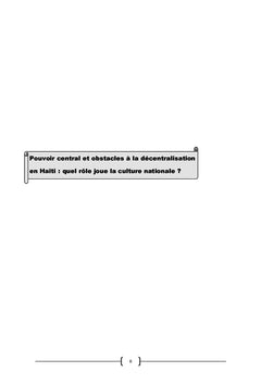 Pouvoir central et obstacles à la décentralisation en Haiti
