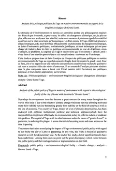 Fragilité écologique du grand Lomé