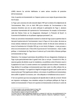 Fragilité écologique du grand Lomé