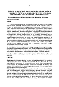 Innovations agricoles dans la region volcanique de l'Est de la RDC
