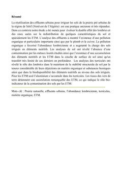 L'activité lombricienne et la redistribution des ETM dans le sol