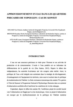 Approvisionnement en eau dans les quartiers précaires de Yopougon