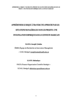 Situations managériales et risque en contexte de projet