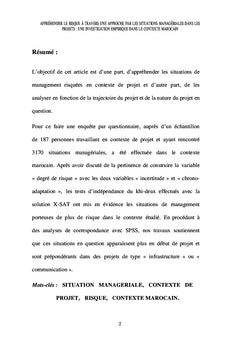 Situations managériales et risque en contexte de projet