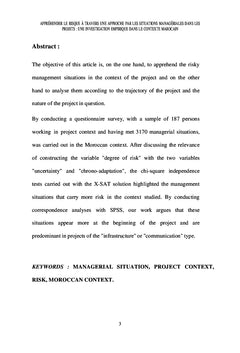 Situations managériales et risque en contexte de projet