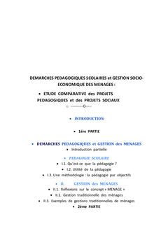 Démarches Pédagogiques Scolaires & Gestion Socioéconomique des ménages