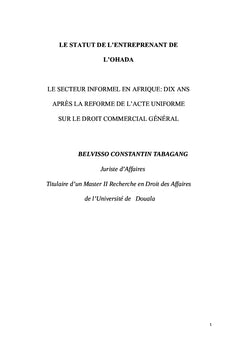 Le statut de l'entreprenant de l'OHADA