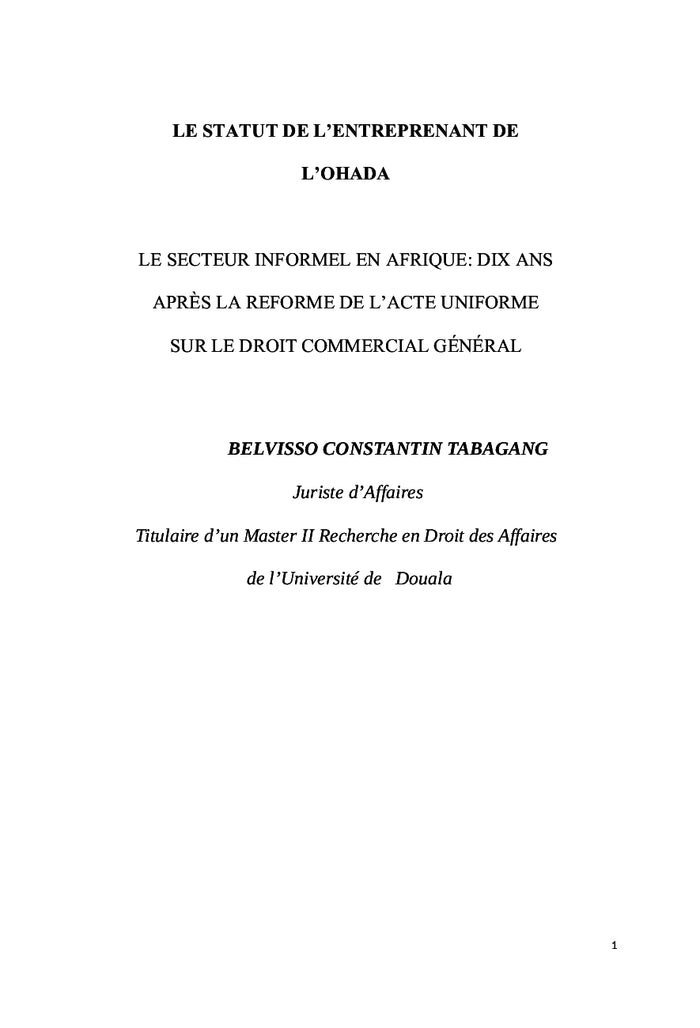 Le statut de l'entreprenant de l'OHADA