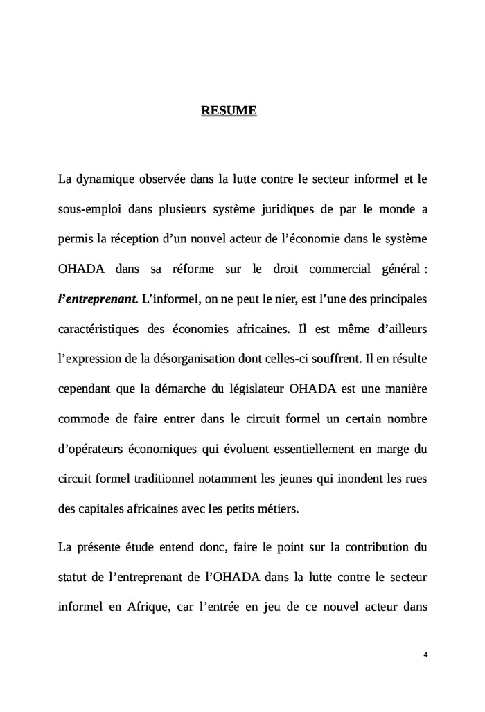 Le statut de l'entreprenant de l'OHADA