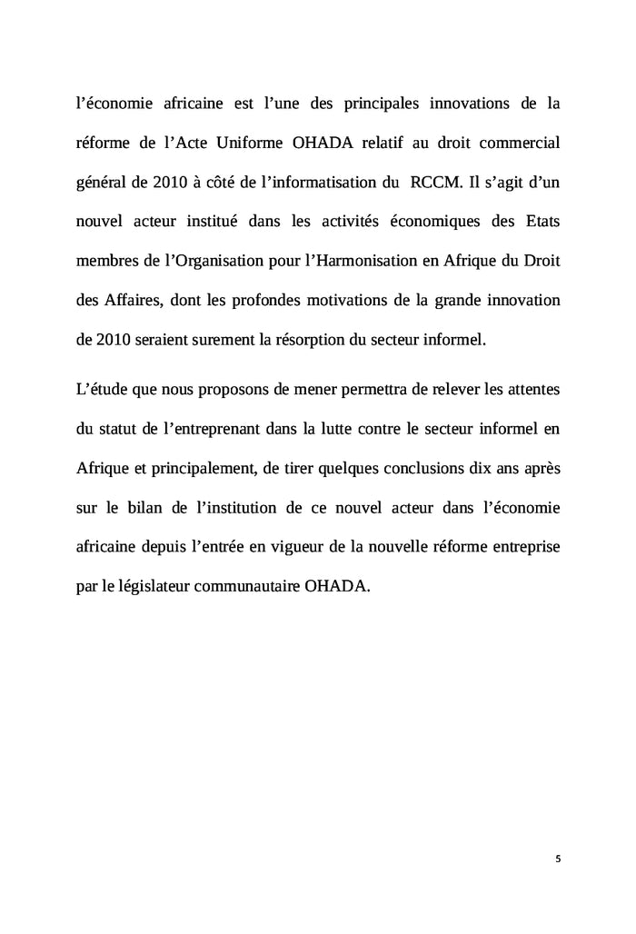 Le statut de l'entreprenant de l'OHADA