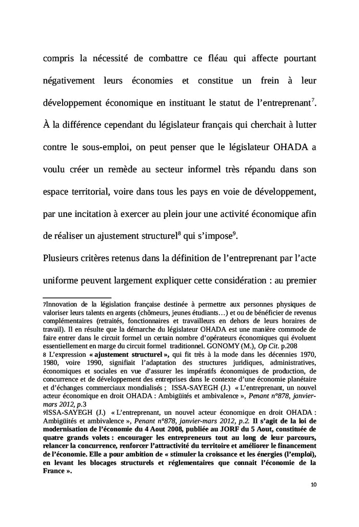 Le statut de l'entreprenant de l'OHADA