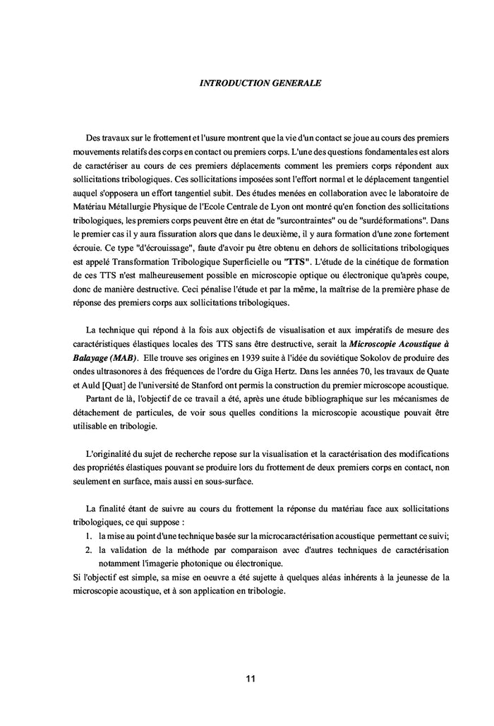 Apport de la microcaractérisation acoustique à la tribologie