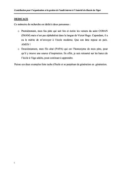 Une contribution pour l'organisation et la gestion de l'audit interne