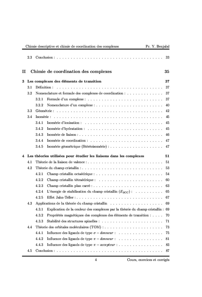 Chimie descriptive et chimie de coordination des complexes