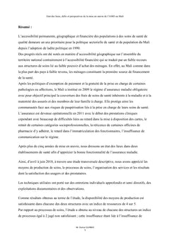 Etat des lieux de la mise en oeuvre de l'AMO au Mali